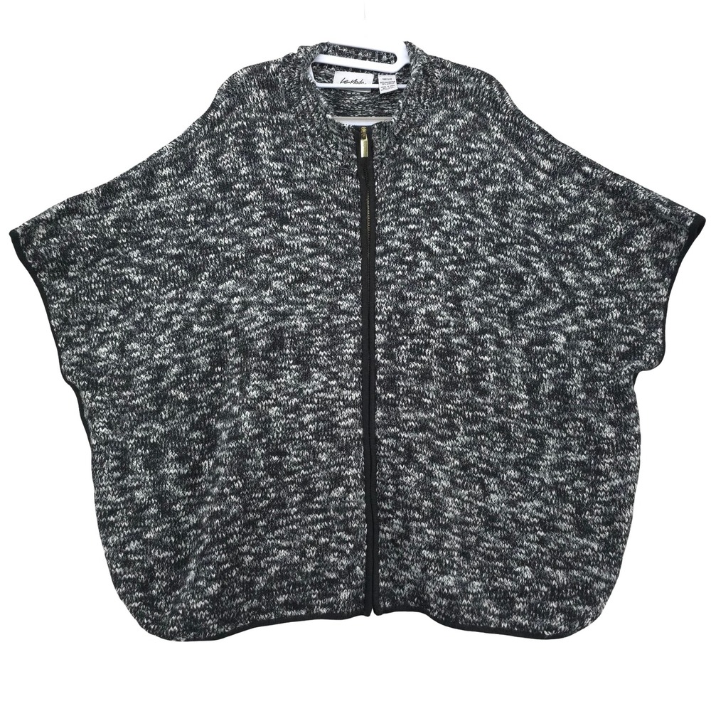 Le Moda Sweater Size OS Batwing Sleeve Oversized Zip Black White Lagenlook